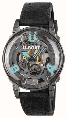 U-Boat U-65 SS Turquiose (44mm) Grey Skeleton Dial / Black Vintage-Style Silicone Strap 3352
