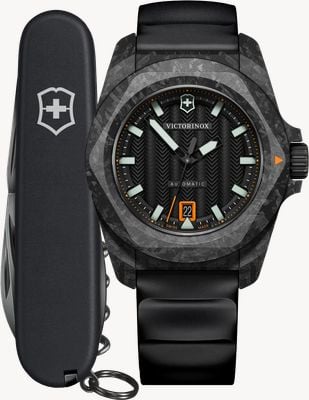 Victorinox I.N.O.X. Carbon Automatic + Spartan Swiss Army Knife (41mm) Black Dial / Black Rubber Strap 242023.1