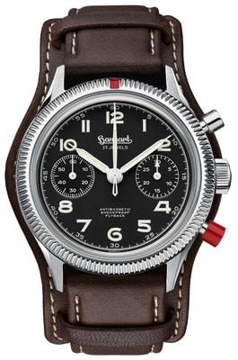 Hanhart 417 ES Heritage Flyback - Red Pusher (39mm) Black Dial / Dark Brown Leather Strap - M H701.212-7110