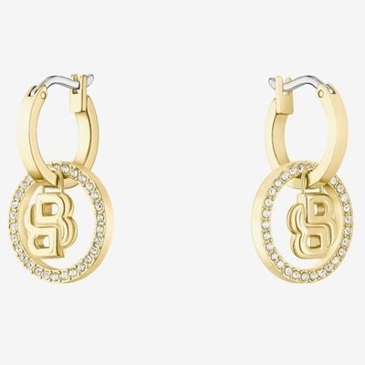 BOSS Jewellery Double B Divine Gold Tone Drop Huggie Hoop Earrings 1580821