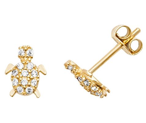Treasure House ES599 9k Yellow Gold Cubic Zirconia Turtle Jewellery