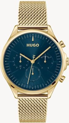 HUGO #SMASH Multifunction (43mm) Blue Dial / Gold PVD Stainless Steel Mesh Bracelet 1530410