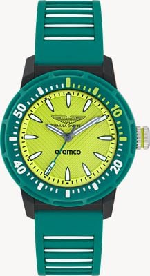 Aston Martin Aramco Formula One™ Team PDK W Quartz (40mm) Yellow Dial / Podium Green Silicone Strap Watch MTFK1F501