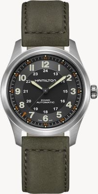 Hamilton Khaki Field Titanium Automatic (38mm) Black Dial / Green Leather Strap H70205830