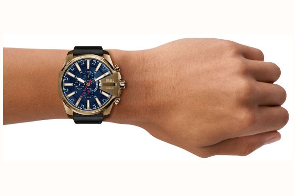 Diesel Mega Cheif Black Leather Blue Dial Watch DZ4732 - alternate view 5