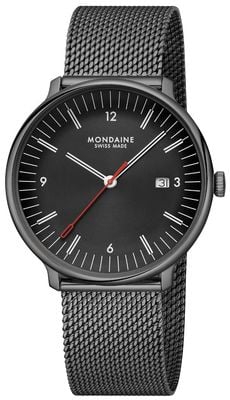 Mondaine Doppio (41mm) Black Dial / Black Stainless Steel Mesh Bracelet MLE.41220.SM