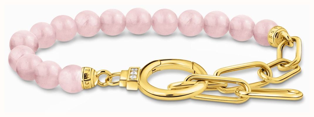 Thomas Sabo Gold Plated Rose Quartz Bead Link Chain Elements Bracelet A2134-414-9-L19V