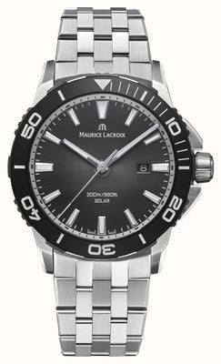 Maurice Lacroix Pontos S Solar Date (42mm) Black Smoked Translucid Dial / Stainless Steel Bracelet Watch PT1008-SSL22-330-1