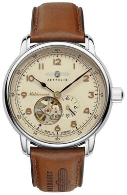 Zeppelin Méditerranée 1921 Small-Seconds Open Heart Automatic (40mm) Beige Dial / Brown Leather Strap 9666-5