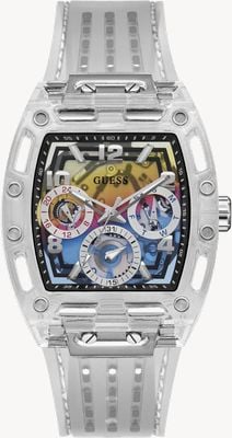 Guess Men's Phoenix (41.5mm) Rainbow Dial / Clear Silicone Strap GW0499G3