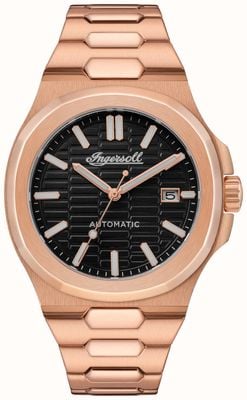Ingersoll THE CATALINA Automatic (44.5mm) Honeycomb Textured Black Dial / Rose-Gold Stainless Steel Bracelet I11802