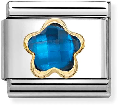 Nomination Classic Blue Cubic Zirconia Flower 18ct Gold Charm 030615/007