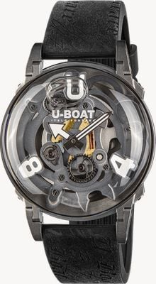 U-Boat U-65 SS White (44mm) Grey Skeleton Dial / Black Vintage-Style Silicone Strap 3354
