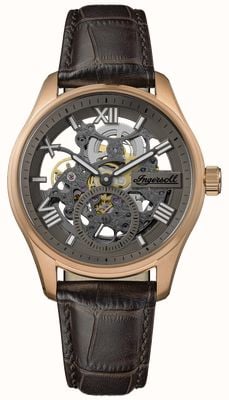 Ingersoll THE MAVERICK Automatic Small-Seconds (40mm) Grey Skeleton Dial / Brown Leather Strap I17402