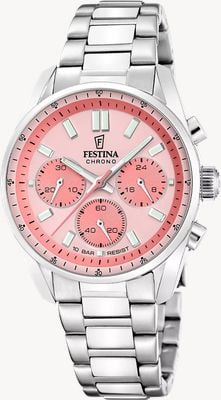 Festina Boyfriend Quartz Chronograph (37.5mm) Coral Pink Dial / Stainless Steel Bracelet F20753/4