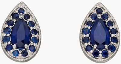 Elements Gold 9ct White gold Sapphire Tear Drop Studs GE2378L
