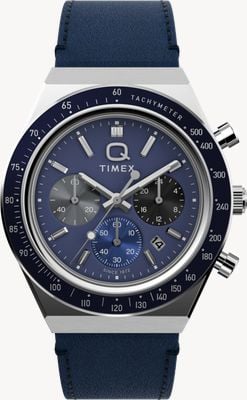 Timex Q Timex Chronograph (40mm) Midnight Blue Dial / Blue Leather Strap TW2Y36100