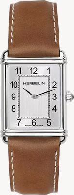 Herbelin Art Déco Quartz (26.5mm) Brushed Silver Dial / Brown Leather Strap 17468AP22GD