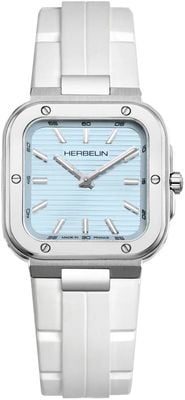 Herbelin Women's Cap Camarat (30mm) Light Blue Dial / White Rubber Strap 17546A25CW