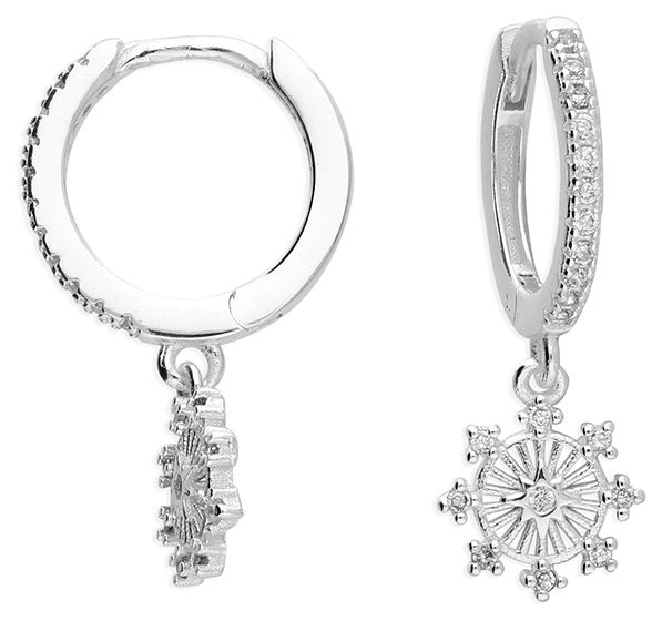 CME Leicester Limited H6073/S Silver CZ Sundial Charm Huggie Jewellery