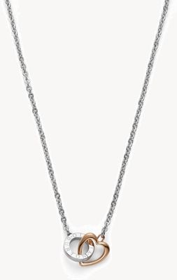 Olivia Burton Classic Kindred Interlink Heart Silver & Rose Gold Plated Necklace 24100551
