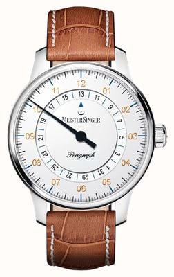 MeisterSinger Perigraph (38mm) White Dial / Brown Leather BM1101G