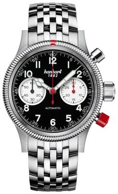 Hanhart PIONEER Mk II Automatic Chronograph (40mm) Reverse Panda Dial / Stainless Steel Bracelet 716.211-6428