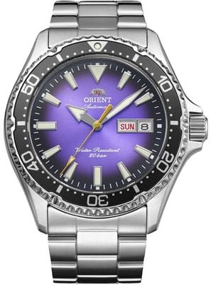Orient Men's Automatic Dive-Style Watch Purple Gradient Sunburst Dial Black Unidirectional Rotating Bezel RA-AA0827V39B