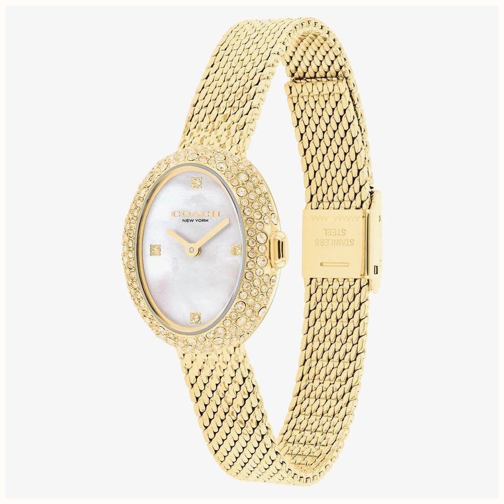Coach Ladies Sammy Mother of Pearl Dial Crystal Oval Mesh Bracelet Watch 14504690 - alternate view 2