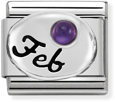 Nomination Classic February Birthstone Amethyst Sterling Silver & Steel Charm 330505/02
