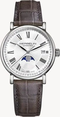 Herbelin Inspiration Moonphase Automatic (38mm) Silver Dial / Grey-Brown Leather Strap 2847AP08GR