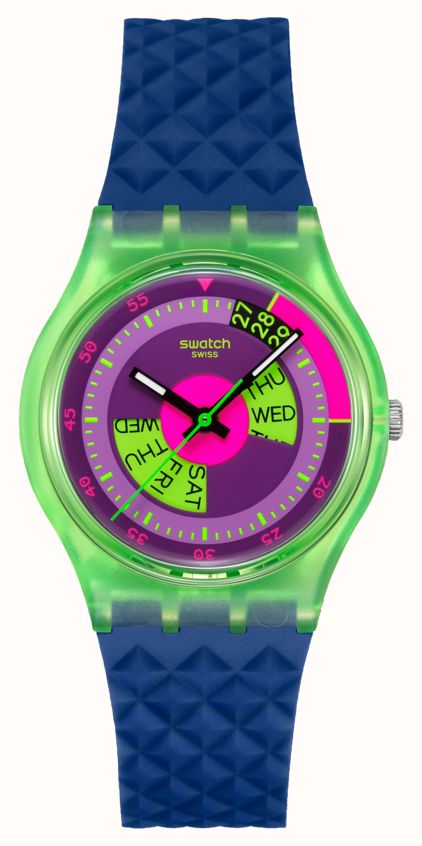 Swatch NEON SKYCHART (34mm) Purple Printed Dial Textured Blue