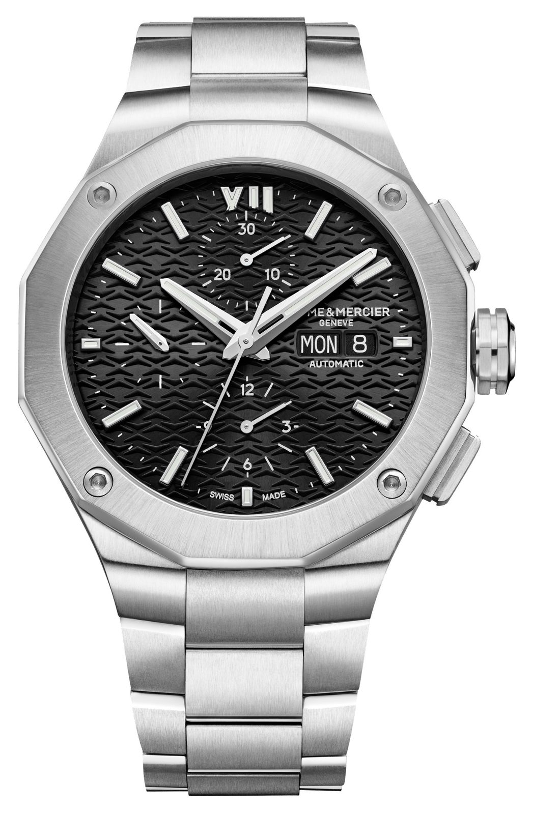 Photos - Wrist Watch Baume & Mercier 10624 Riviera XL Black Dial Stainless Steel Watch Silver,Black 10624