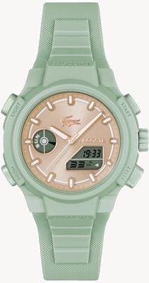 Lacoste LC33 Dual-Display Multifunction (40mm) Rose-Gold Sunray Dial / Sage Green Silicone Strap 2001433