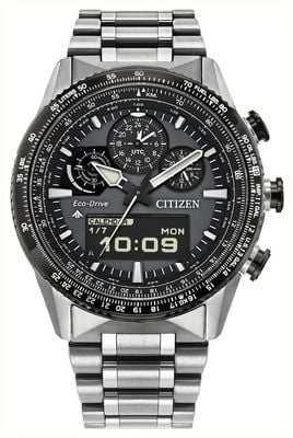 Citizen Eco-Drive Promaster Skyhawk Chronograph (43mm) Grey Dual-Display Dial / Stainless Steel Bracelet JV2006-55H
