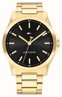 Tommy Hilfiger BRUCE Three-Hand Quartz (42mm) Black Dial / Gold PVD Stainless Steel Bracelet 1792241