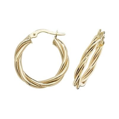 Treasure House ER1006-15 9k Yellow Gold Hoop Twist Earrings Jewellery
