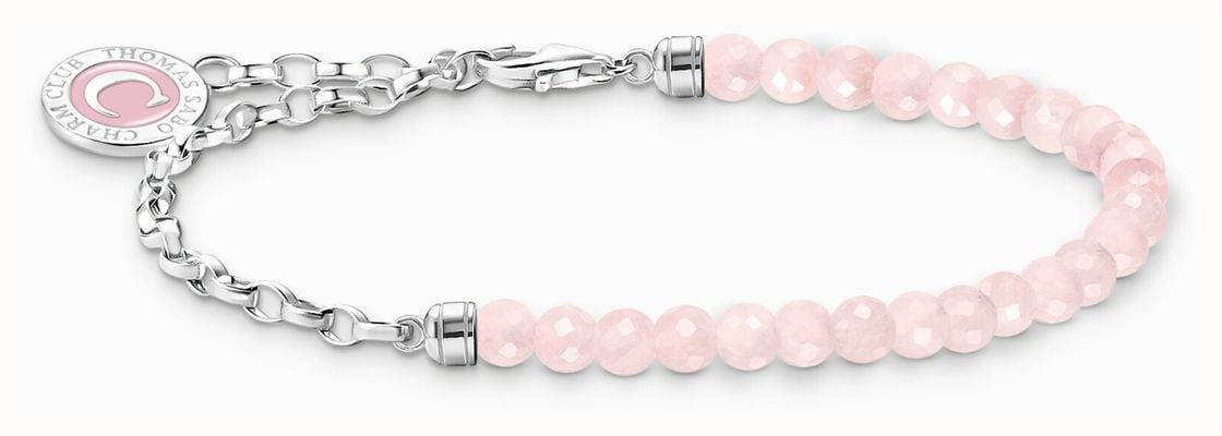Thomas Sabo Charm Bracelet With Beads Of Rose Quartz And Chain Links Sterling Silver 13cm A2130-067-9-L13V
