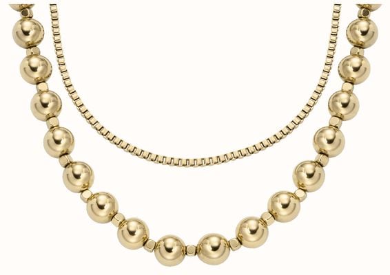 Fossil Women's All Stacked Up Double Strand Gold-Tone Stainless Steel Necklace JA7248710