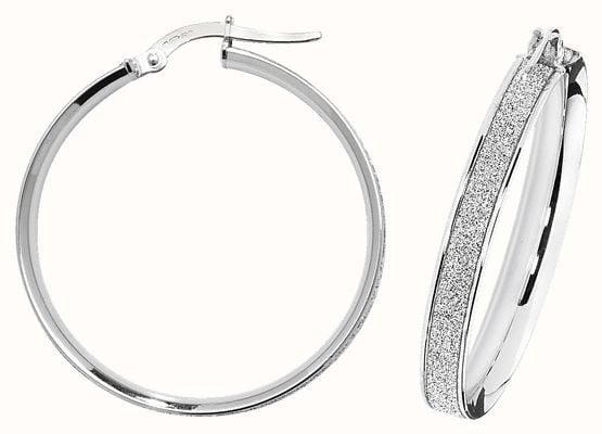 James Moore TH 9k White Gold Hoop Earrings 25 mm ER1023W-25