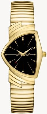 Hamilton Ventura Flex Quartz (32mm) Black Dial / Gold PVD Stainless Steel Bracelet H24301131