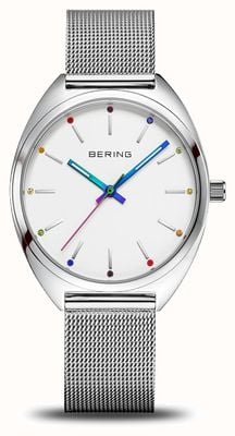 Bering FREEDOM Classic Quartz Rainbow (36mm) White Dial / Steel Mesh & Rainbow NATO Straps 127220-36-000