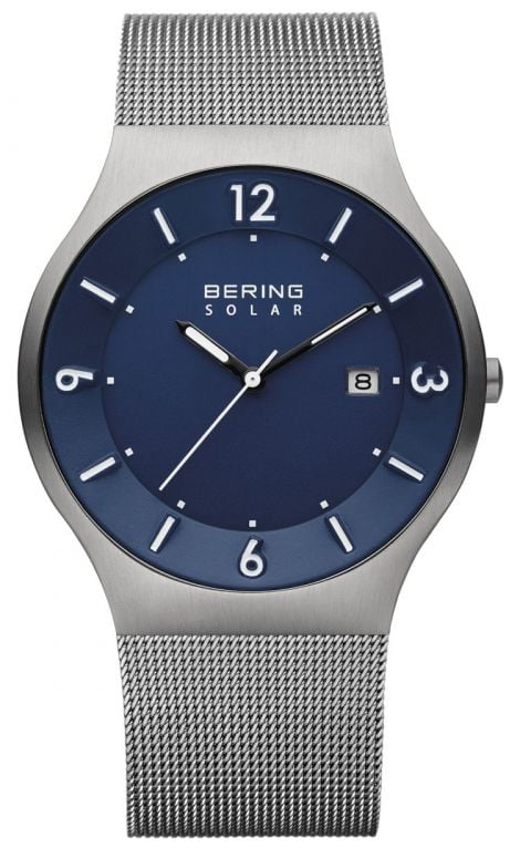 Bering 14440-007 Men's Solar Blue Dial Grey Stainless Steel Watch