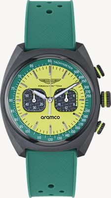 Aston Martin Aramco Formula One™ Team DWF Quartz Chronograph (43mm) Yellow Dial / Podium Green Silicone Strap MTFD2F603