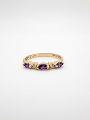 James Moore & Co .02ct Natural Diamond & 3 Amethyst Stones 9ct Yellow Gold Band Ring SM**