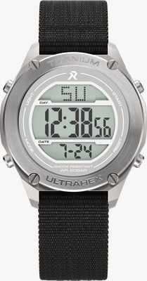 RZE UTD-8000 Multi-Function 'Boldly Brushed' (42mm) Positive Display / Black Elastic Nylon Strap Watch UTD-8000-STG