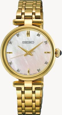 Seiko Classic Diamond Quartz (29mm) Mother-of-Pearl Dial / Gold PVD Stainless Steel Bracelet HGH008P1