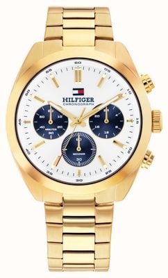 Tommy Hilfiger Hudson Chronograph (40mm) White Dial / Gold PVD Stainless Steel Bracelet 1710723
