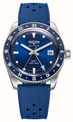 Vulcain Skindiver GMT Automatic Limited Edition (38.3mm) Blue Dial / Blue Tropic Rubber Strap Watch 680174B37.BAR254