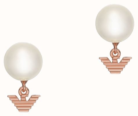Emporio Armani Women's Rose Gold-Tone Sterling Silver Pearl Logo Drop Stud Earrings EG3584221
